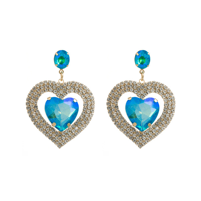 Wholesale Alloy Diamond Double Heart Shape Earrings